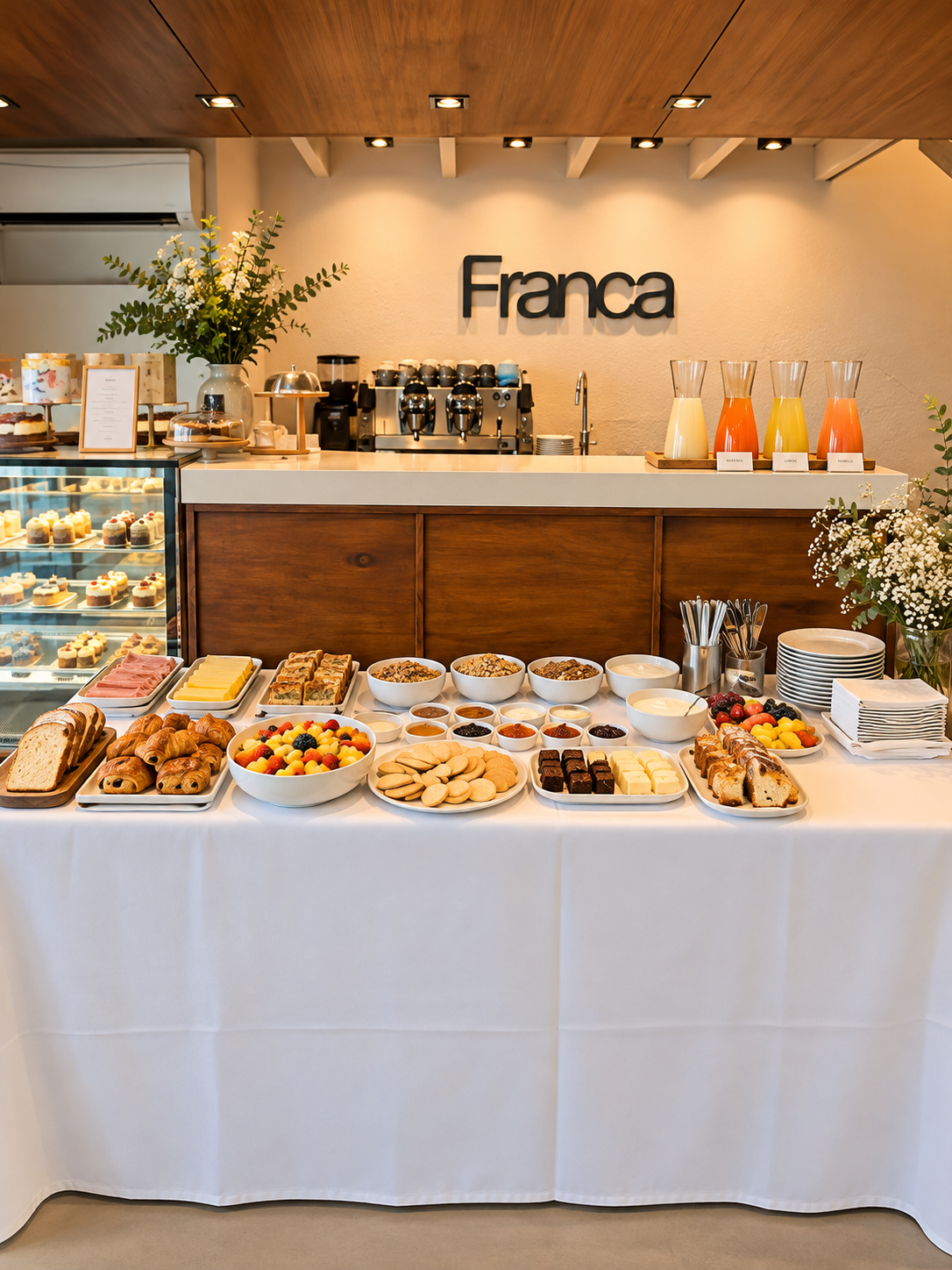 Estación de desayuno buffet en Café Franca